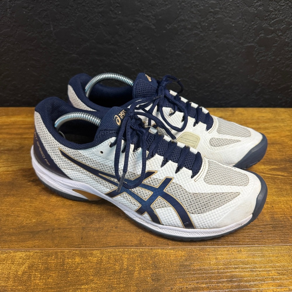 ASICS Court Speed FF 1041A092 White Navy Gold Synthetic Tennis Shoes Mens 9.5